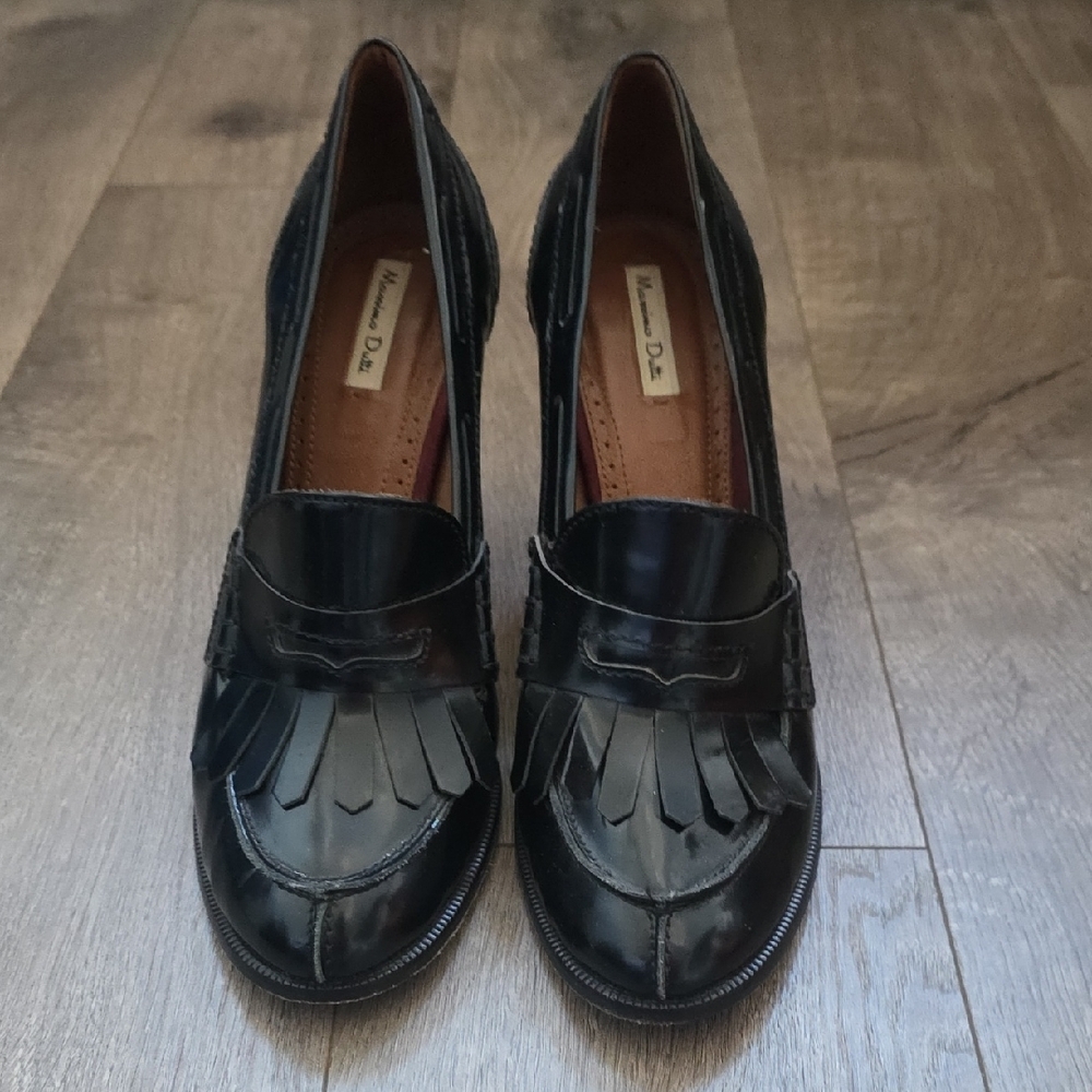 Massimo Dutti - Black Leather Heeled Loafers - Size 39 - Picture 4 of 10